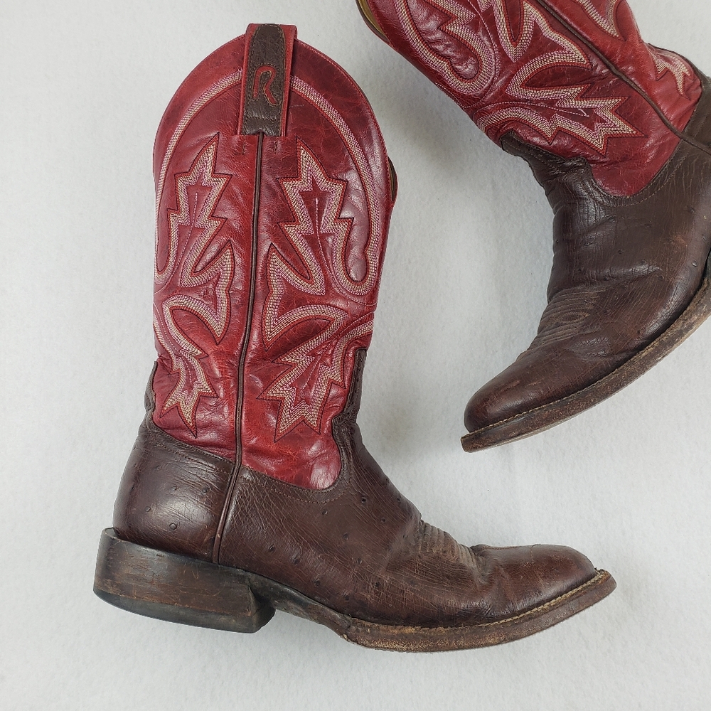 Rod Patrick Ostrich Round Toe Western Cowboy Boots Men's Size 8C